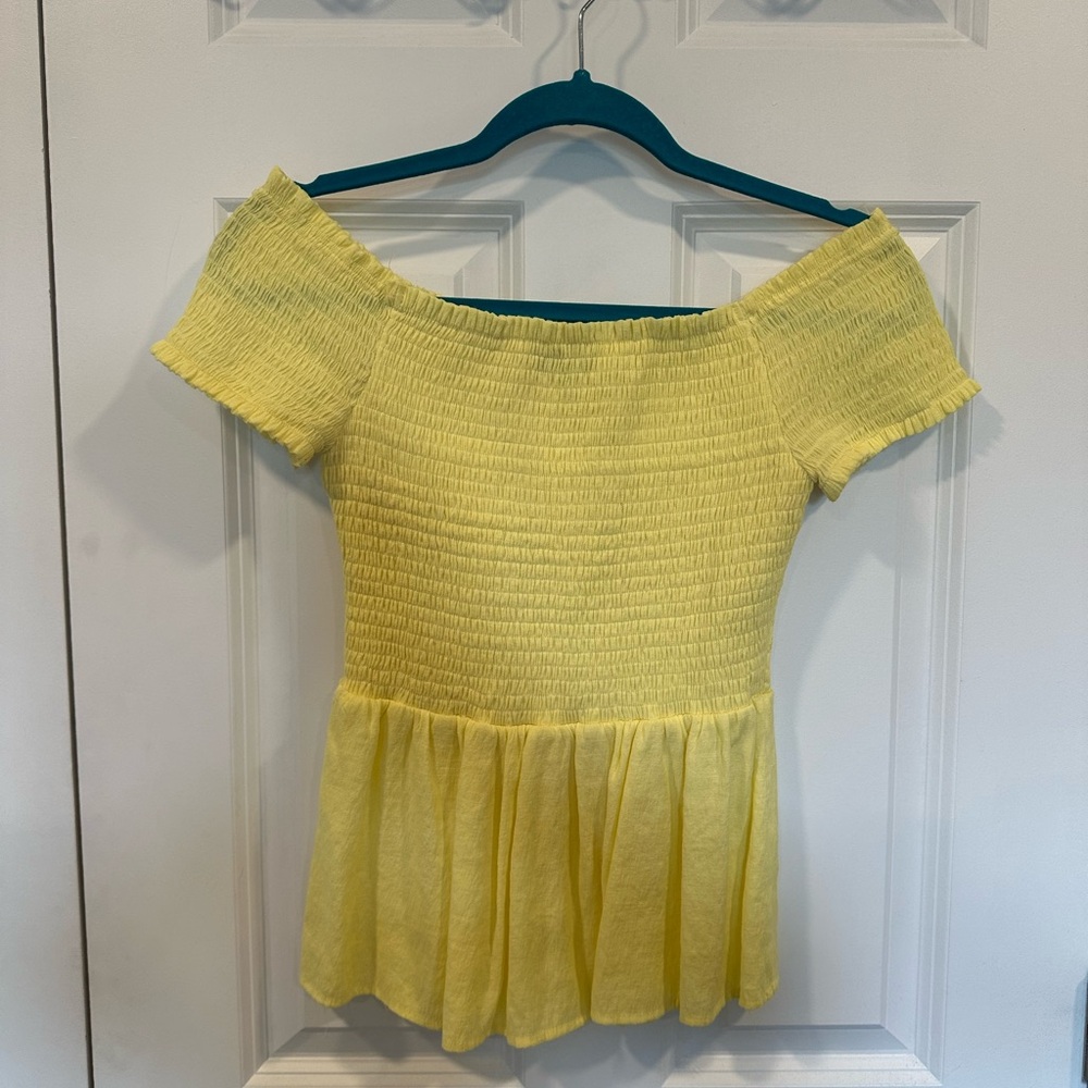 Yellow off the shoulder top from Francesca